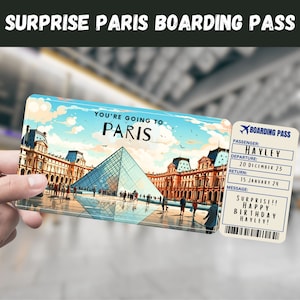 Billet cadeau voyage surprise Paris, France - Vous allez à PARIS - Imprimable, vol, carte d'embarquement, modifiable, téléchargement immédiat, impression de voyage