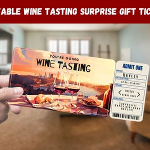 Boleto de regalo sorpresa para degustación de vinos - Vas a CATA DE VINOS - Imprimible, Pase, Editable, Descarga instantánea, Invitación impresa de viaje
