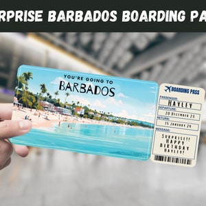 Barbados Trip Surprise Geschenkticket - Sie gehen nach BARBADoS, Flug, Bordkarte, bearbeitbar, Sofort-Download, Reisedruck