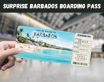 Barbados Trip Surprise Gift Ticket: Editable Boarding Pass (Instant Download)