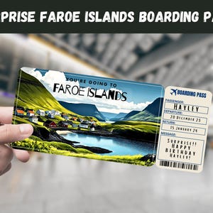 Biglietto regalo a sorpresa per il viaggio alle Isole Faroe - Stai andando alle ISOLE FAROE - Stampabile, Volo, Carta d'imbarco, Modificabile, Istantaneo, Stampa di viaggio