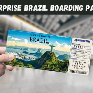Brasilien Reise Überraschungsgeschenk Ticket - Sie gehen nach BRASILIEN - Printable, Flug, Bordkarte, bearbeitbar, Instant, Reisedruck
