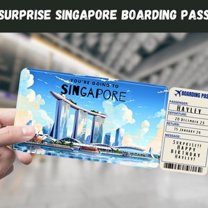 Boleto de regalo sorpresa de viaje a Singapur: vas a SINGAPUR, vuelo, tarjeta de embarque, editable, descarga instantánea, impresión de viaje