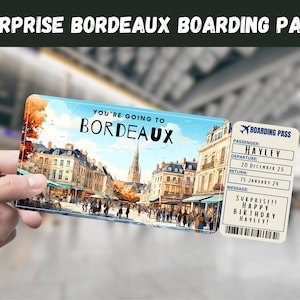 Billet cadeau voyage surprise Bordeaux, France - Vous allez à BORDEAUX - Imprimable, vol, carte d'embarquement, modifiable, instantané, impression de voyage