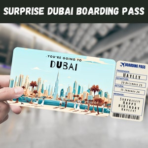 Dubai, VAE Reise Überraschungsgeschenk Ticket - Sie gehen nach DUBAI - Printable, Flug, Bordkarte, bearbeitbar, Sofort Download, Reisedruck