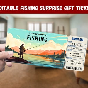 Angeln Überraschungsgeschenk Ticket - Du gehst FISCHEN - Printable, Pass, Bearbeitbar, Sofort Download, Travel Print Einladung