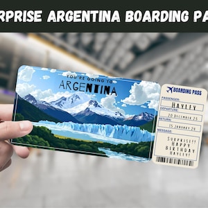 Argentinien Reise Überraschungsgeschenk Ticket - Sie gehen nach ARGENTINIEN - Printable, Flug, Bordkarte, bearbeitbar, Reisedruck