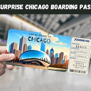Chicago IL USA Reise Überraschungsgeschenk Ticket - Sie gehen nach CHICAGO - Printable, Flug, Bordkarte, bearbeitbar, Instant, Reisedruck