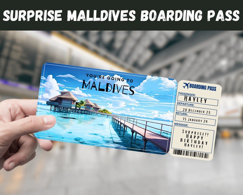 Maldives Trip Surprise Gift Ticket You're Going to MALDIVES Printable
