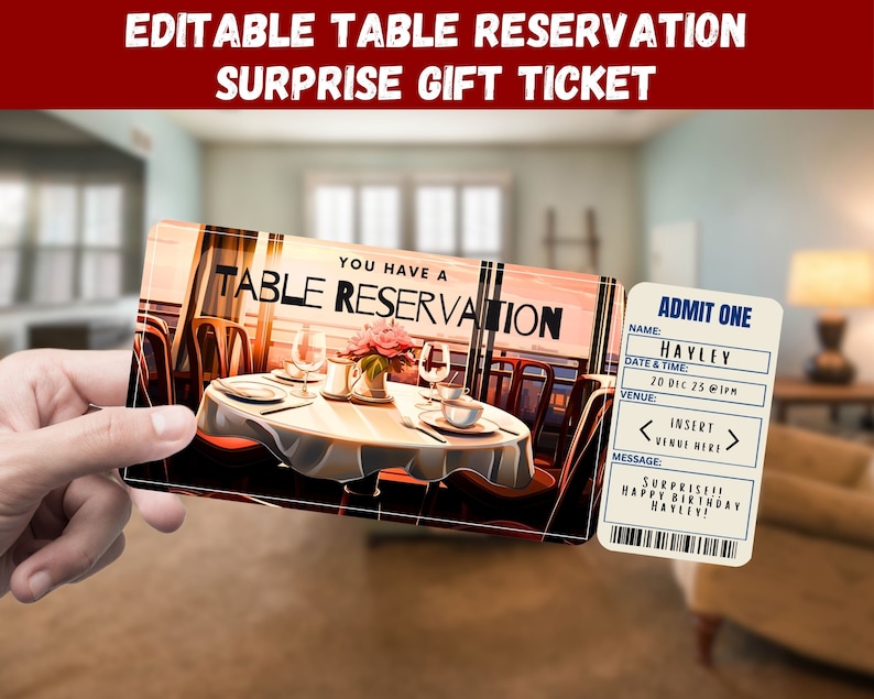 Table One Ticket Table Reservation Gift Ticket: Editable Surprise Invitation (printable ...