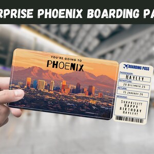 Billet cadeau voyage Phoenix AZ USA - Vous allez à PHOENIX - Imprimable, carte d'embarquement, modifiable, instantané, impression de voyage