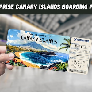 Billet cadeau surprise voyage aux îles Canaries - Vous allez aux ILES CANARIES - Imprimable, carte d'embarquement, modifiable, instantané, impression de voyage