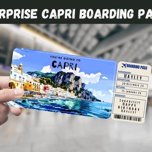 Capri, Italien Reise Überraschungsgeschenk Ticket - Sie gehen nach CAPRI - Printable, Flug, Bordkarte, bearbeitbar, Sofort Download, Reisedruck