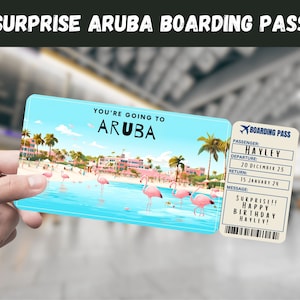 Aruba Trip Surprise Gift Ticket - Você vai para ARUBA, voo, cartão de embarque, editável, download instantâneo, impressão de viagem