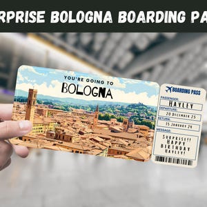 Bologneser Italien Reiseüberraschungsgeschenkticket - Sie gehen nach BOLOGNA - Printable, Flug, Bordkarte, bearbeitbar, Instant, Reisedruck