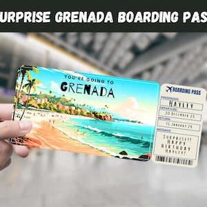 Biglietto regalo a sorpresa per il viaggio a Grenada - Stai andando a GRENADA - Stampabile, Volo, Carta d'imbarco, Modificabile, Download istantaneo, Stampa di viaggio