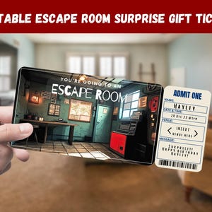 Escape Room Surprise Geschenkkarte - Sie gehen zu einem ESCAPE ROOM - Printable, Pass, Bearbeitbar, Sofort-Download, Reise-Printeinladung