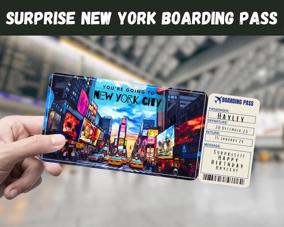 Surprise NYC Trip Ticket: Editable Boarding Pass (Printable PDF)