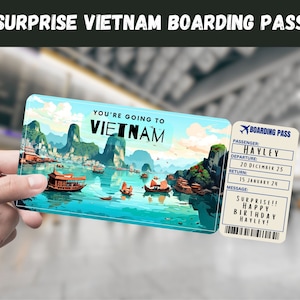 Vietnam Trip Surprise Gift Ticket - You're Going to VIETNAM, Flight, Boarding Pass, Editable, Instant Download, Travel Print