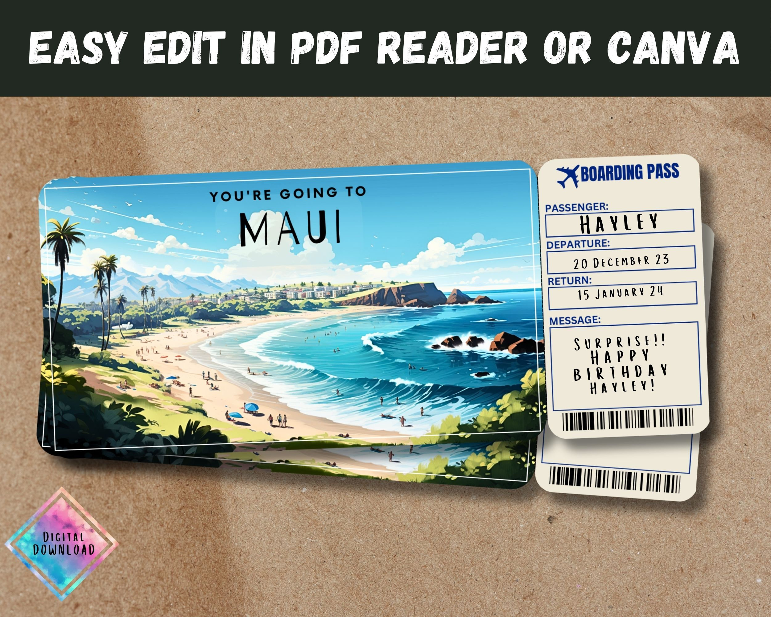 Maui, Hawaii, USA Trip Surprise Gift Ticket You're Going to MAUI