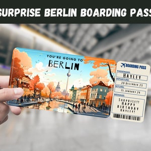 Billet cadeau voyage surprise à Berlin, Allemagne - Vous allez à BERLIN - Imprimable, avion, carte d'embarquement, modifiable, instantané, impression de voyage
