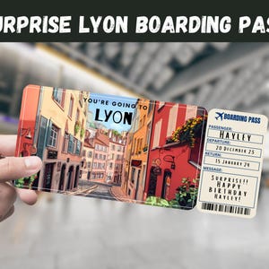 Billet cadeau voyage surprise Lyon, France - Vous allez à LYON - Imprimable, vol, carte d'embarquement, modifiable, téléchargement immédiat, impression de voyage