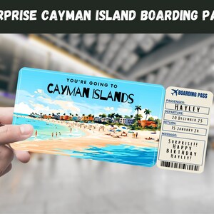 Cayman Islands Trip Surprise Geschenkticket - Sie gehen zu den CAYMAN-INSELN, Flug, Bordkarte, bearbeitbar, Sofort-Download, Reisedruck