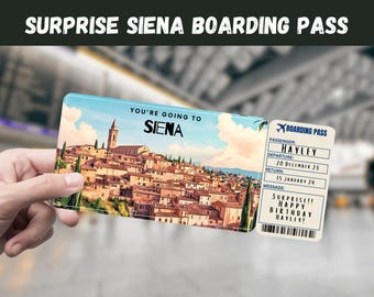 Siena Italy Trip Surprise Gift Ticket: Editable Boarding Pass (Digital Download)