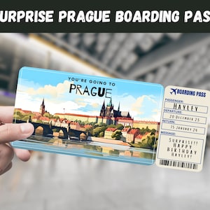 Billet cadeau voyage surprise Prague, République tchèque - Vous allez à PRAGUE - Imprimable, Billet d'avion, Carte d'embarquement, Modifiable, Impression de voyage