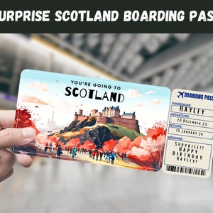 Schottland Reise Überraschungsgeschenk Ticket - Sie gehen nach SCHOTTLAND, Flug, Bordkarte, bearbeitbar, Sofort Download, Reisedruck