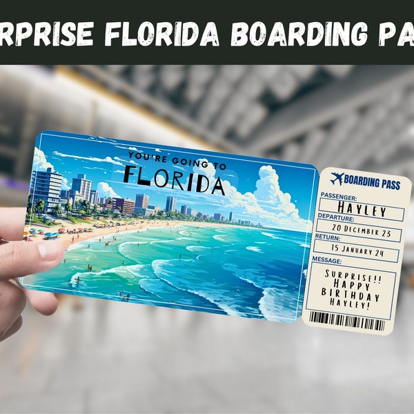 Florida USA Trip Surprise Gift Ticket - You're Going to FLORIDA - Printable, Flight, Boarding Pass, Editable, Instant, Travel Print