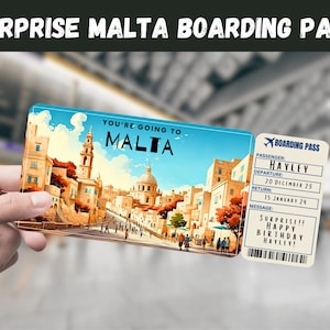 Biglietto regalo a sorpresa per il viaggio a Malta - Stai andando a MALTA - Stampabile, Volo, Carta d'imbarco, Modificabile, Download istantaneo, Stampa di viaggio