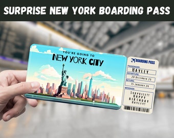 New York City NY USA Trip Surprise Gift Ticket - You&#39;re Going to NYC- Printable, Flight, Boarding Pass, Editable, Instant, Travel Print