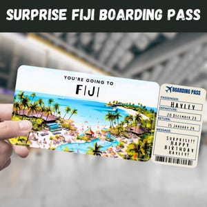 Fidschi Trip Surprise Geschenkticket - Sie gehen nach FIJI - Printable, Flug, Bordkarte, bearbeitbar, Reisedruck