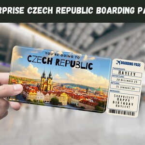 Billet cadeau surprise voyage en République tchèque - Vous allez en RÉPUBLIQUE TCHÈQUE - Imprimable, avion, carte d'embarquement, modifiable, impression de voyage instantanée