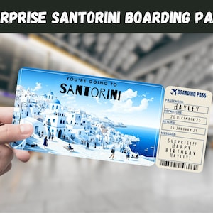 Billet cadeau voyage surprise à Santorin, Grèce - Vous allez à SANTORIN - Imprimable, carte de vol, d'embarquement, impression de voyage instantanée modifiable