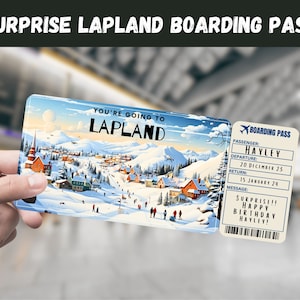 Laponie, Finlande voyage billet cadeau surprise - Vous allez en Laponie - imprimable, vol, carte d'embarquement, modifiable, instantané, impression de voyage