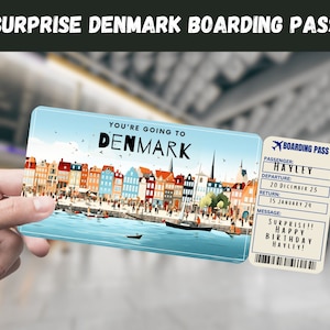 Billet cadeau voyage au Danemark - Vous allez au DANEMARK - Imprimable, vol, carte d'embarquement, modifiable, téléchargement immédiat, impression de voyage