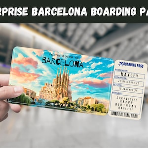Barcelona, Spain Surprise Gift Ticket - You're Going to BARCELONA - Printable, Flight, Boarding Pass, Instant, Editable, Travel Print