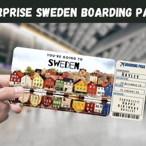 Schweden Reise Überraschungsgeschenk Ticket - Sie gehen nach SCHWEDEN - Printable, Flug, Bordkarte, bearbeitbar, Sofort Download, Reisedruck