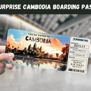 Kambodscha Reise Überraschungsgeschenk Ticket - Sie gehen nach KAMBODSCHA - Printable, Flug, Bordkarte, bearbeitbar, Sofort Download, Reisedruck