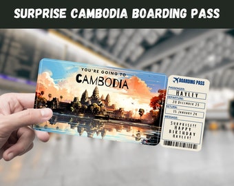 Cambodia Trip Surprise Gift Ticket: Editable Boarding Pass (Digital Download)