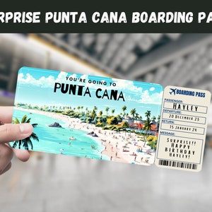 Billet cadeau surprise voyage à Punta Cana - Vous allez à PUNTA CANA - Imprimable, vol, carte d'embarquement, modifiable, instantané, impression de voyage