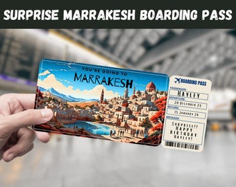 Marrakesh, Morocco Trip Surprise Gift Ticket - You&#39;re Going to MARRAKESH - Printable, Flight, Boarding Pass, Editable, Instant, Travel Print