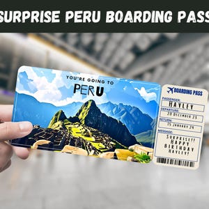 Peru Reise Überraschungsgeschenk Ticket - Sie werden nach PERU, Flug, Bordkarte, bearbeitet, Sofort Download, Reisedruck