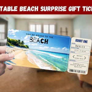 Beach Surprise Geschenkkarte - Du gehst zum BEACH - Printable, Pass, Bearbeitbar, Sofort-Download, Reise-Printeinladung
