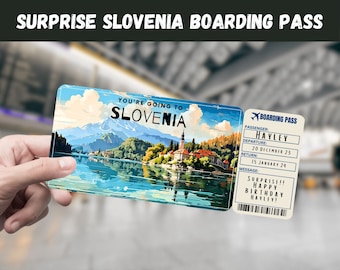 Slovenia Trip Surprise Gift Ticket: Editable Boarding Pass (Instant Download)