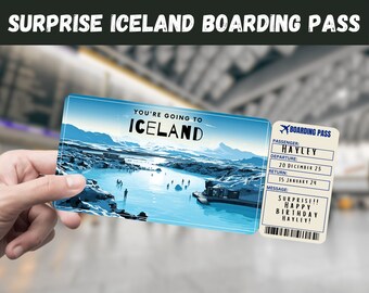 Iceland Trip Surprise Gift Ticket: Editable Boarding Pass (Digital Download)
