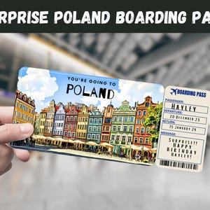 Poland Trip Surprise Gift Ticket - You&#39;re Going to POLAND - Printable, Flight, Boarding Pass, Editable, Instant Download, Travel Print