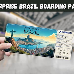 Brazil Trip Surprise Gift Ticket - You're Going to BRAZIL - Printable, Flight, Boarding Pass, Editable, Instant, Travel Print